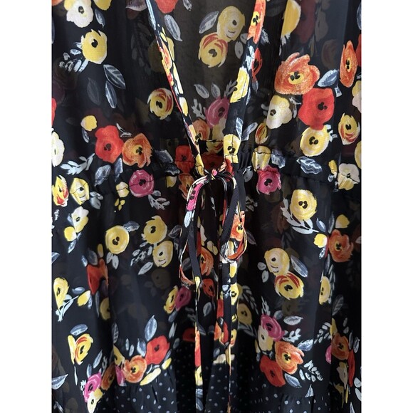 Lane Bryant 18 20 Black Pink Tie Front Kimono Boho Festival Floral Polka Dot - Picture 5 of 7